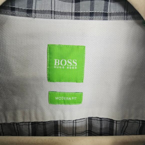 Boss Hugo Boss Shirt Black Gray Plaid Button Front Long Sleeve Top Men L Modern - Picture 6 of 9